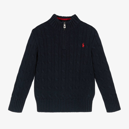 RALPH LAUREN NAVY CABLE KNIT PULLOVER