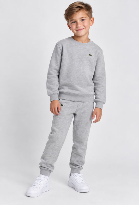LACOSTE CORE FLEECE CREW TRACKSUIT IN ARGENT CHINE HEATHER 847029