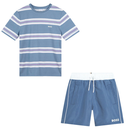 BOSS SLATE BLUE T SHIRT/SHORTS SET