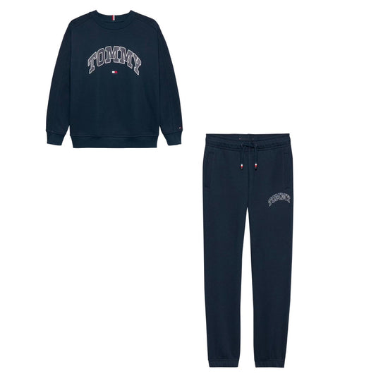 TOMMY HILFIGER NAVY RAISED PRINT TRACKSUIT.