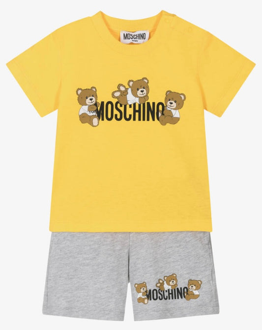 MOSCHINO KIDS T SHIRT & SHORTS SET YELLOW MZG00M