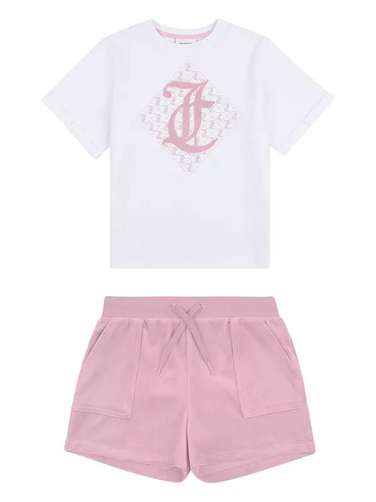 JUICY COUTURE WHITE & PINK SHORT SET