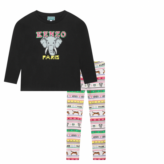 KENZO Kids Girls Black T-Shirt & Leggings Set