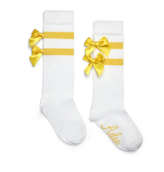 A DEE DAISY DREAMER DAWN TRIPLE BOW KNEE HIGH SOCK 2910 - BRIGHT WHITE