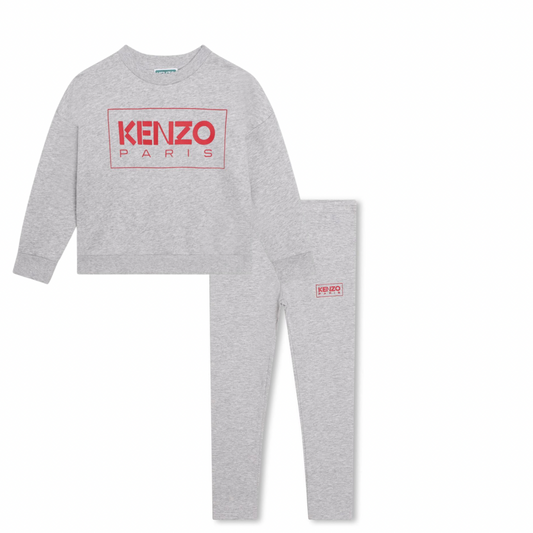 KENZO Kids Girls Grey Logo Sweatshirt & Leggings Set
