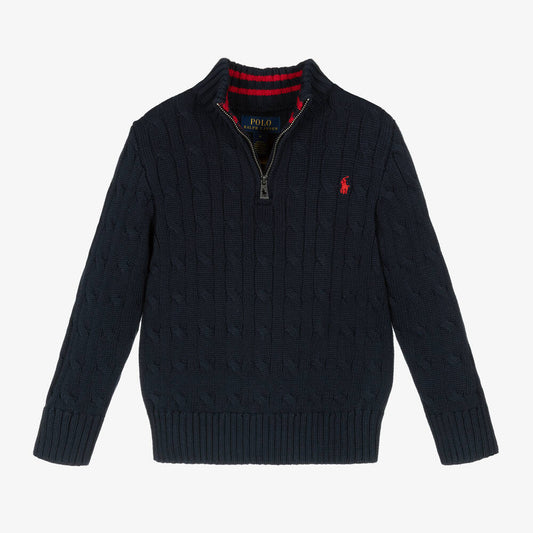 RALPH LAUREN NAVY CABLE KNIT PULLOVER