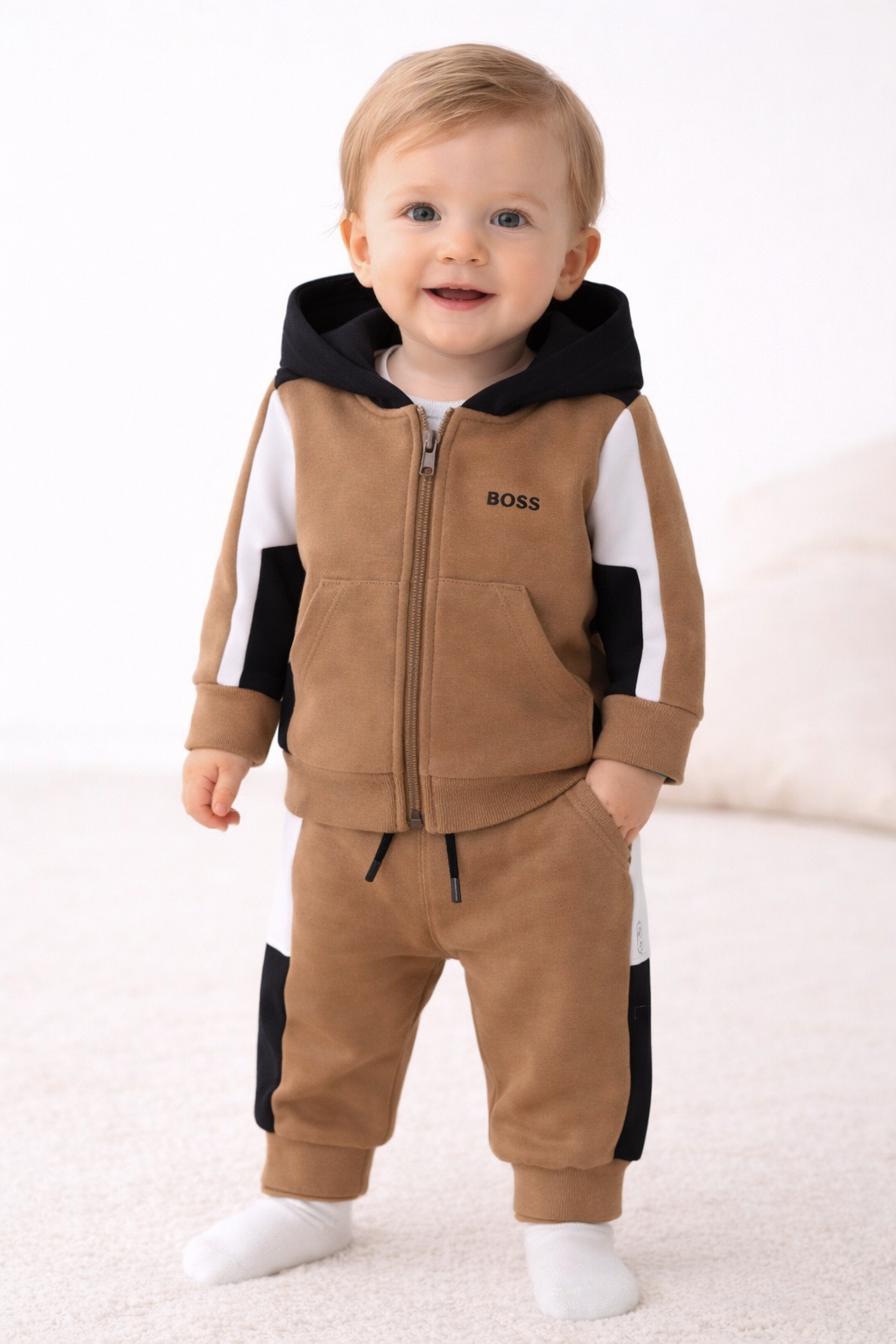 BOSS BABY/TODDLER BLACK/BEIGE TRACKSUIT J52447/J52429