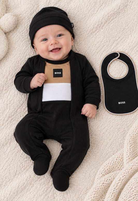 BOSS NB BLACK BABY BOY 3PC SET +GIFT BOX J53292
