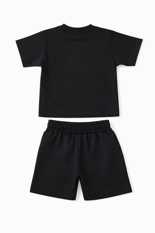 MOSCHINO BOYS  BLACK T SHIRT/SHORTS SET HMG00R