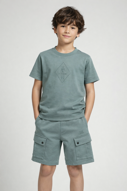 C.P.COMPANY BOYS SILVER BLUE T SHIRT/SHORTS SET CUG006