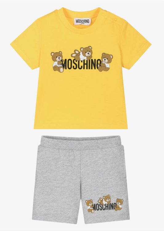 MOSCHINO KIDS T SHIRT & SHORTS SET YELLOW MZG00M