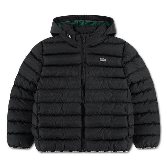 LACOSTE BOYS BLACK MID WEIGHT PUFFER JACKET 847907