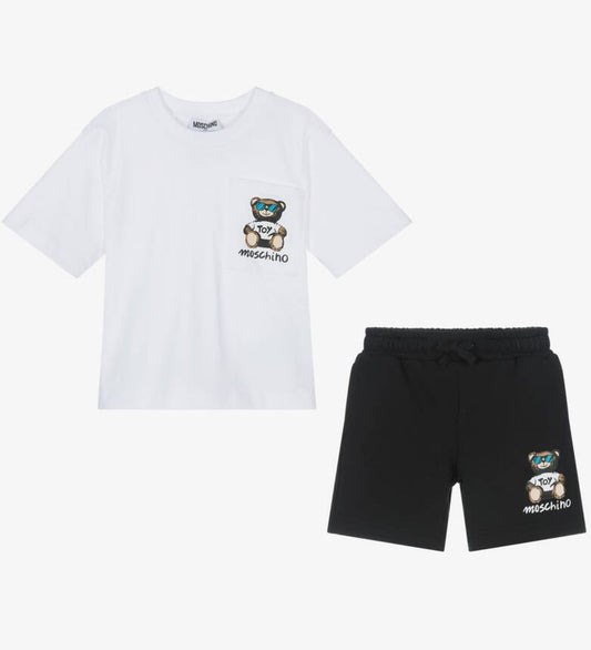 MOSCHINO WHITE/BLACK SHORTS SET HUG00R