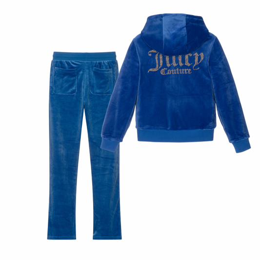 Juicy Couture Girls Blue Diamanté Zip-Up Tracksuit