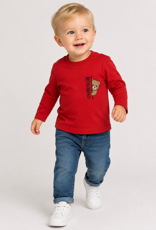 MOSCHINO BABY/TODDLER RED L/S T SHIRT MNO014