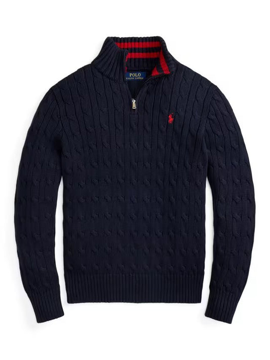 RALPH LAUREN NAVY CABLE KNIT ZIP PULLOVER 68894017