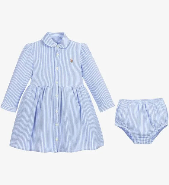 RALPH LAUREN BABY/TODDLER STRIPED BLUE DRESS