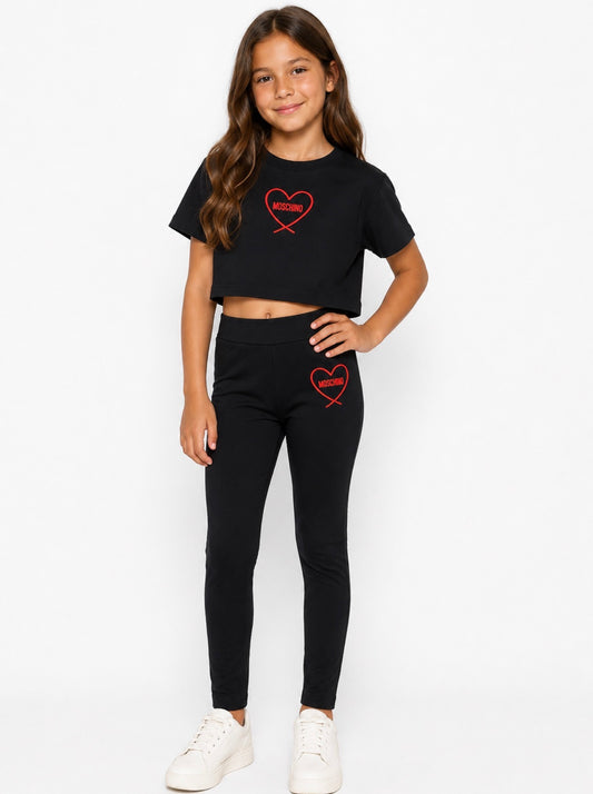 MOSCHINO BLACK RED HEART LEGGINGS SET HDM078/HDP07C
