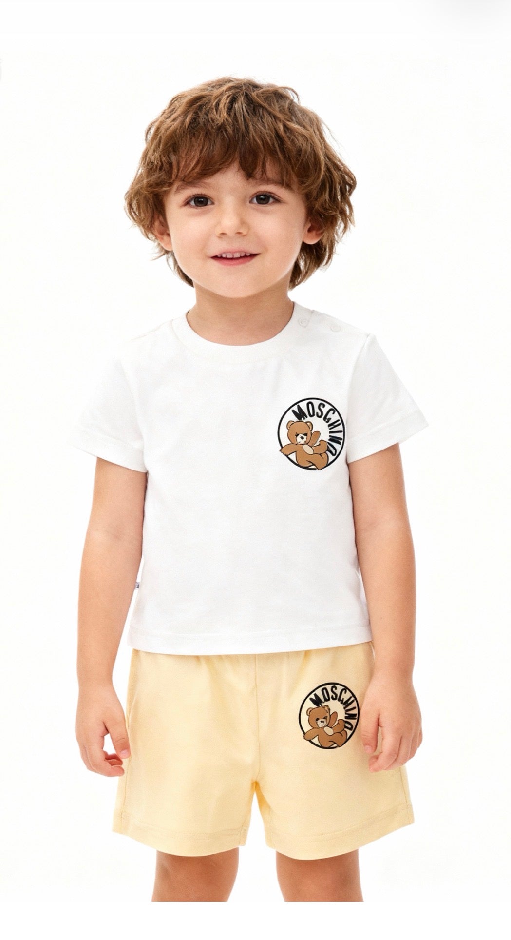 MOSCHINO BABY/TODDLER WHITE/BEIGE SHORTS SET M6G00M