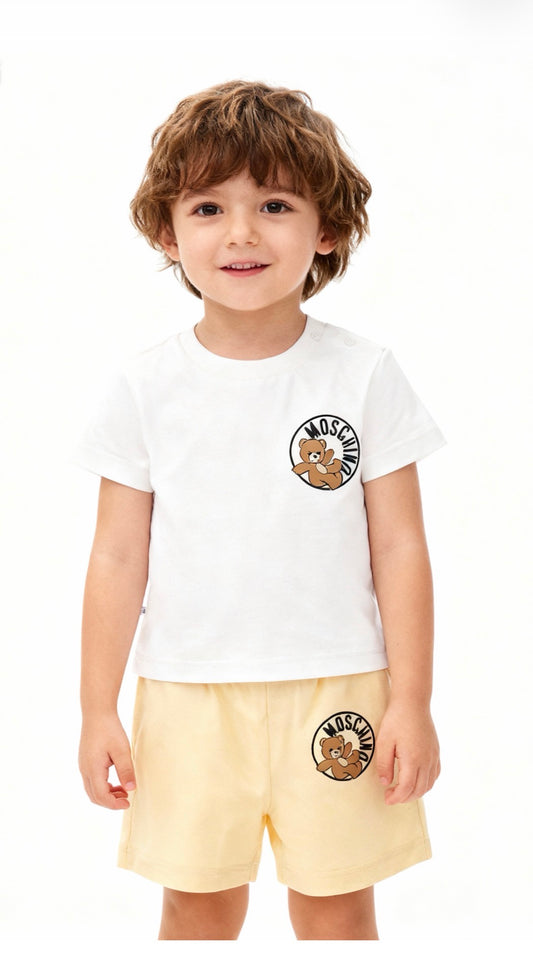 MOSCHINO BABY/TODDLER WHITE/BEIGE SHORTS SET M6G00M