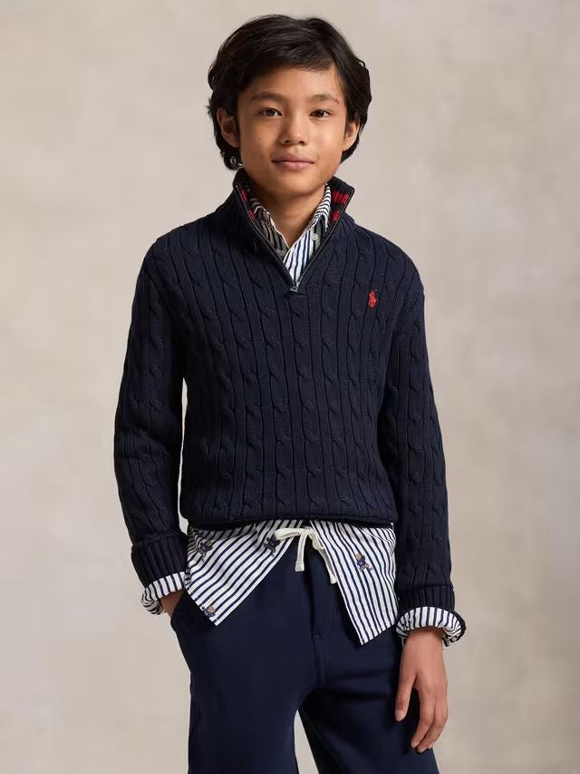 RALPH LAUREN NAVY CABLE KNIT ZIP PULLOVER 68894017