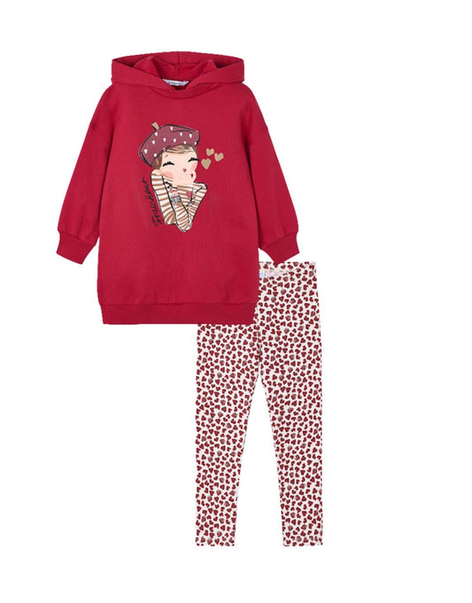 MAYORAL GIRLS RED HOODED DRESS/LEGGINGS SET 4.928