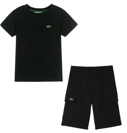 Lacoste Boys Black Cargo Shorts Set