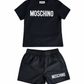 MOSCHINO BOYS BLACK SWIM SHORT/T SHIRT SET HUM05U/HUL01K