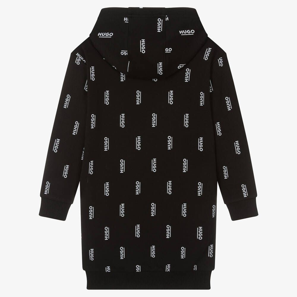 HUGO Girls Black Logo Hooded Dress