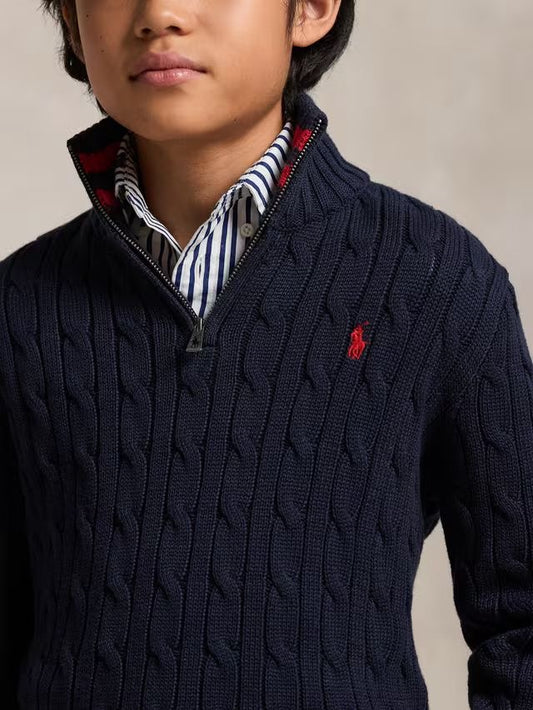 RALPH LAUREN NAVY CABLE KNIT ZIP PULLOVER 68894017