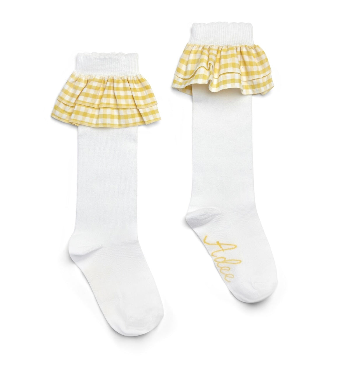 A DEE DAISY DREAMER DARIA CHECK FRILL KNEE HIGH SOCK 2911 - BRIGHT WHITE