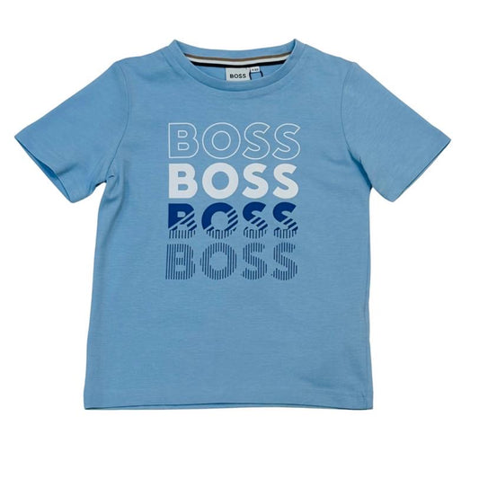 Boss Boys Pale Blue Repeat Logo T Shirt