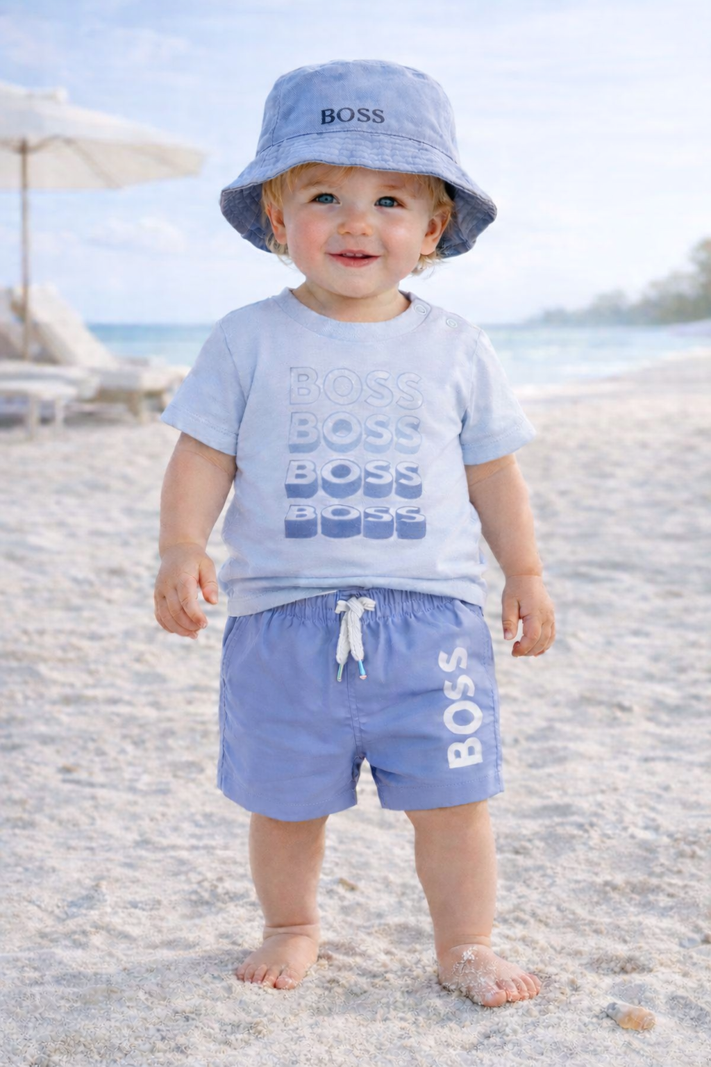 BOSS BABY/TODDLER REPEAT LOGO PALE BLUE T SHIRT J52889 ***Shorts and bucket hat sold separately ***
