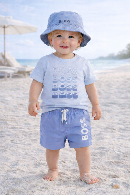 BOSS BABY/TODDLER REPEAT LOGO PALE BLUE T SHIRT J52889 ***Shorts and bucket hat sold separately ***