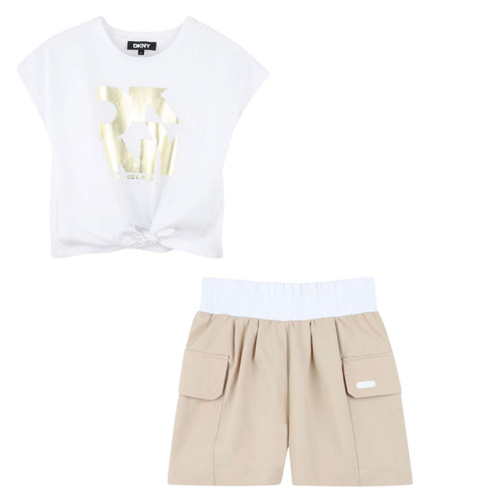 DKNY BEIGE/WHITE GIRLS SHORTS SET D62309/D62268