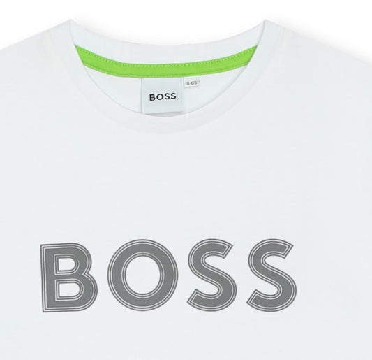 Boss Boys White T shirt With Grey Logo
