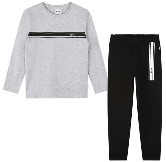 BOSS Boys grey/black Logo Pyjamas Set