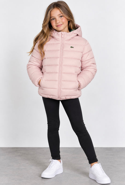 LACOSTE GIRLS PINK MID WEIGHT PUFFER JACKET 347987