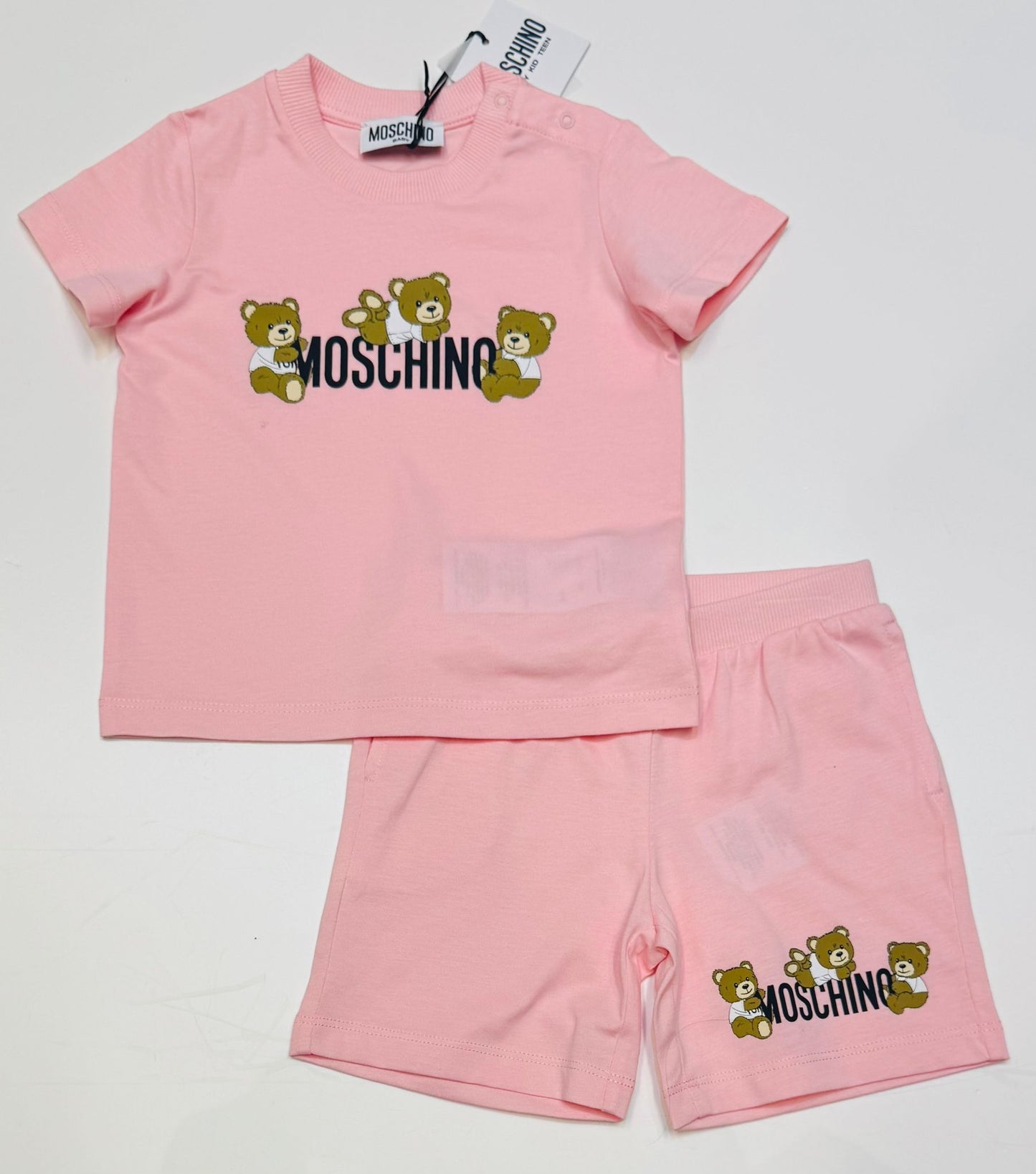 MOSCHINO BABY/TODDLER PINK SHORTS SET MZG00M