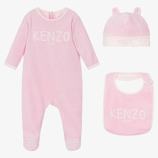 KENZO Kids Baby Girls Pink Babygrow (Bib+Hat)