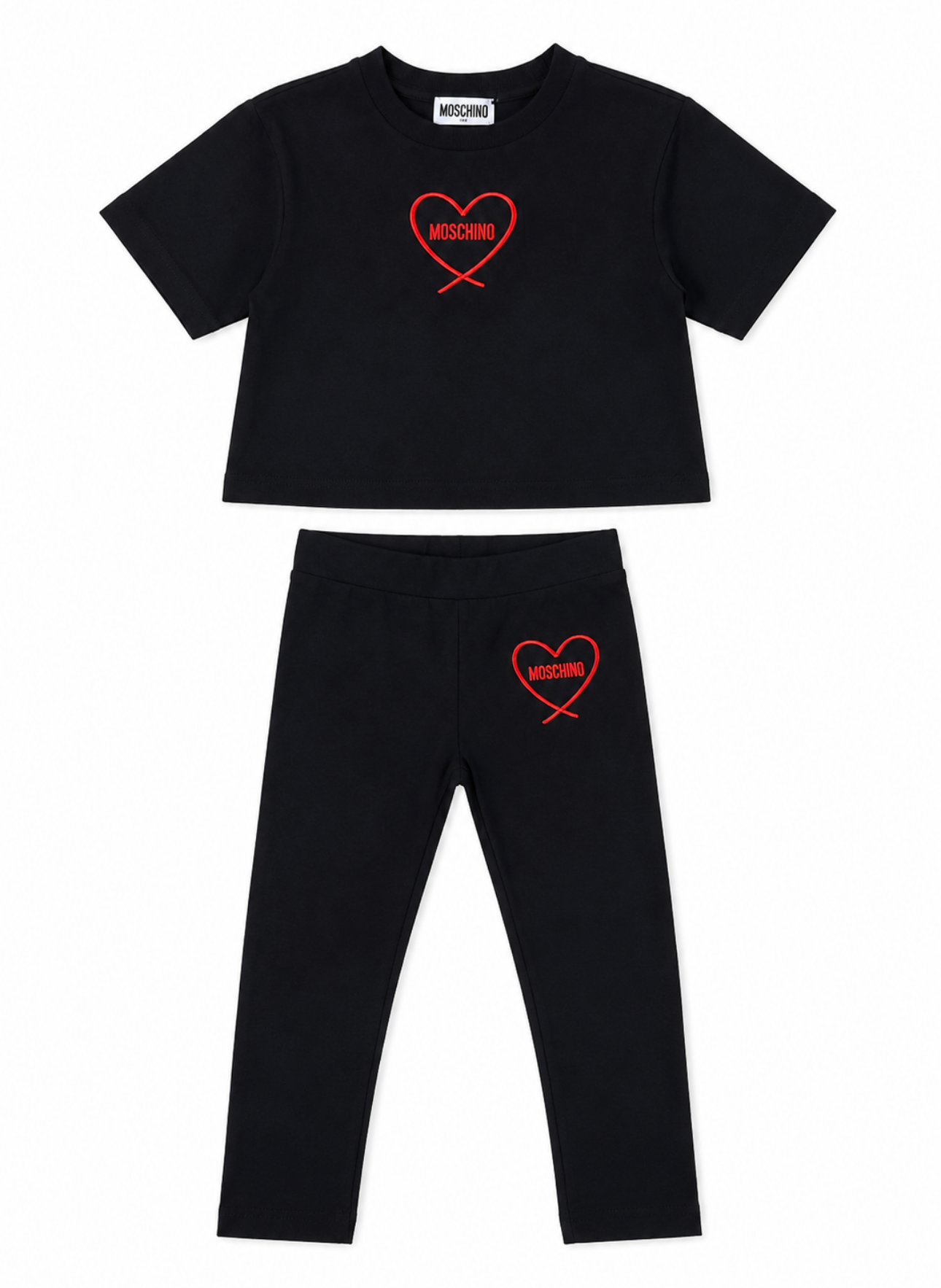 MOSCHINO BLACK RED HEART LEGGINGS SET HDM078/HDP07C