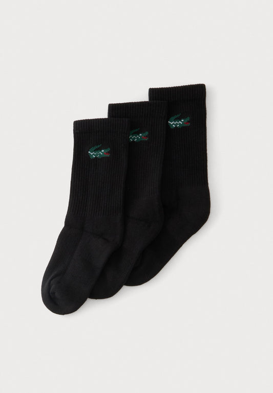LACOSTE 3 PACK CREW SOCKS IN BLACK B46599