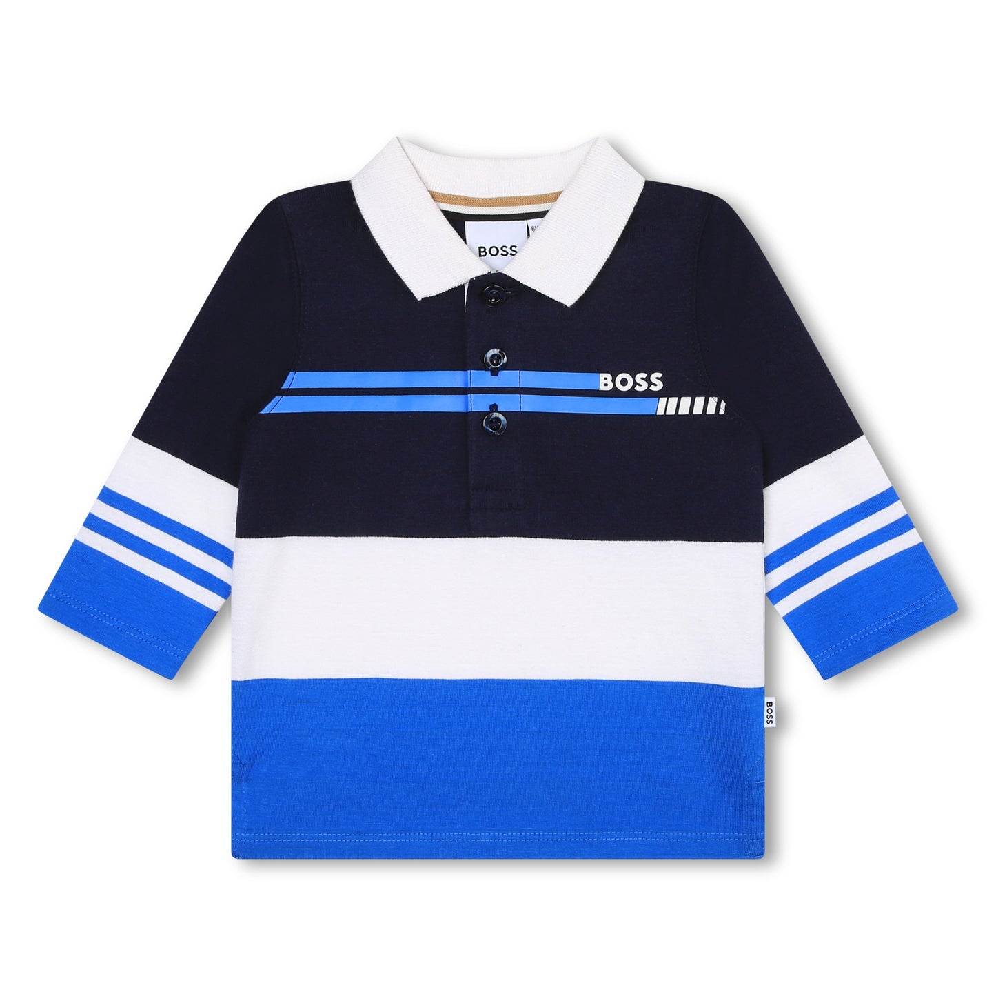 BOSS Baby Boys Navy Blue Striped Polo Shirt