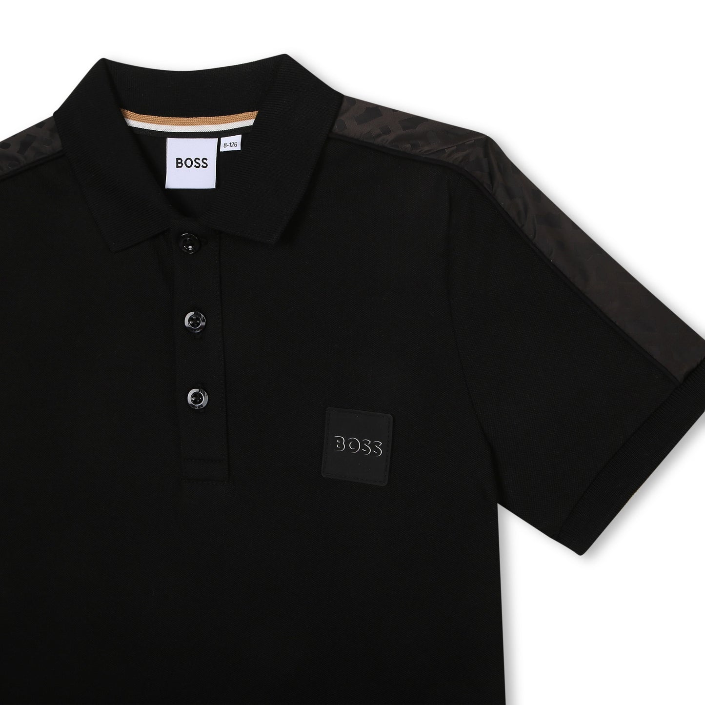 Boss Black Polo Shirt with monogram Logo on shoulders
