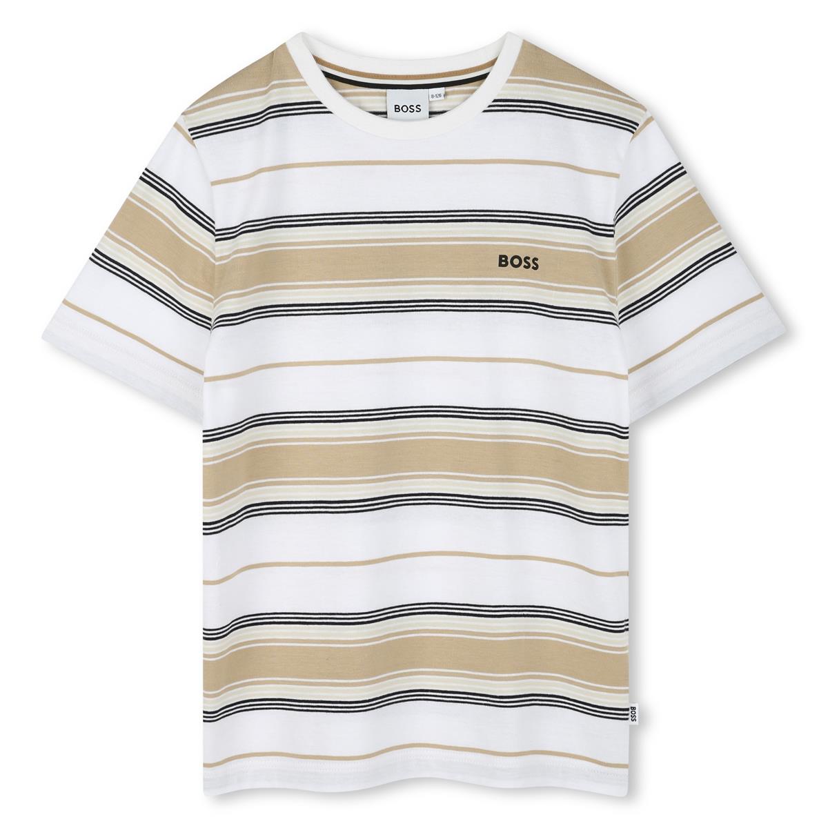 BOSS BOYS BEIGE STRIPRD T SHIRT J52045