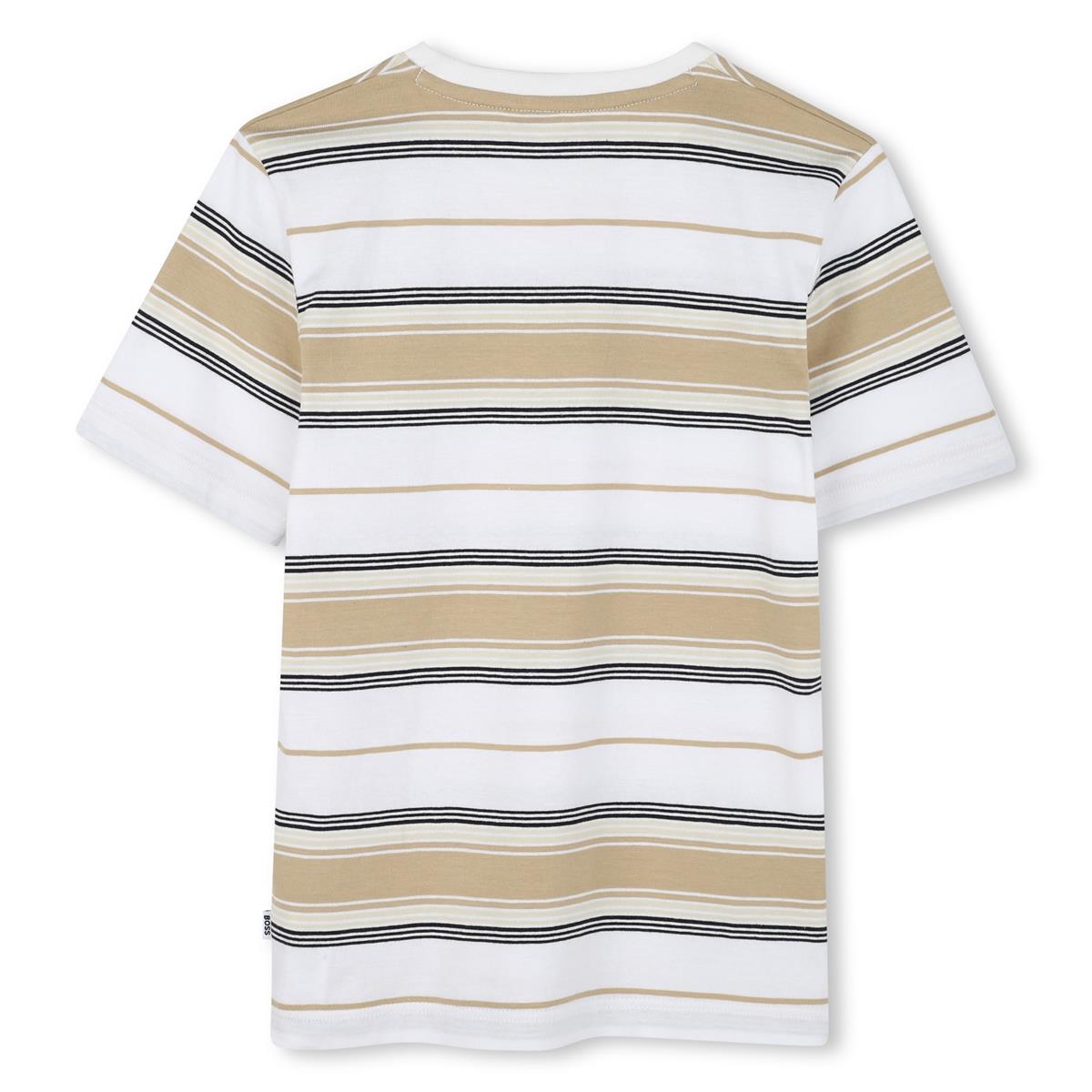 BOSS BOYS BEIGE STRIPRD T SHIRT J52045