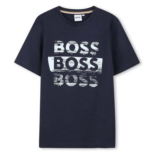 BOSS BOYS NAVY REPEAT LOGO T SHIRT J52366