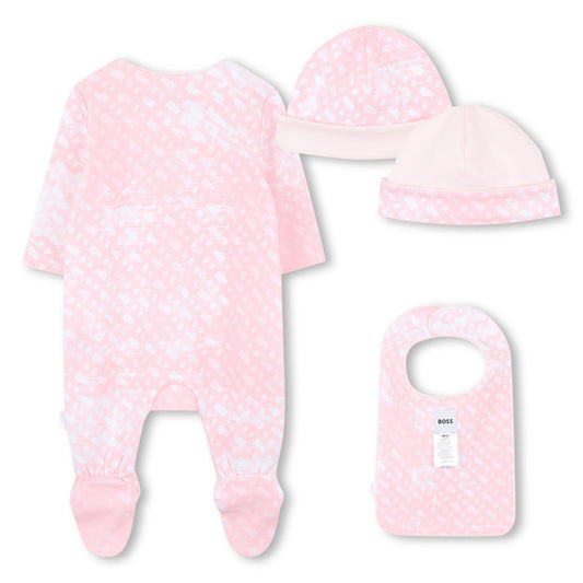 BOSS PINK BABY GIRL BABYGROW/HAT/BIB SET J52506