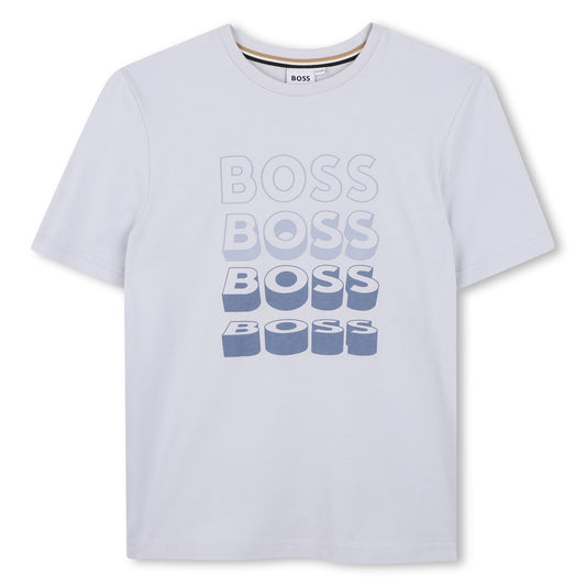 BOSS BOYS PALE BLUE REPEAT LOGO T SHIRT J52982