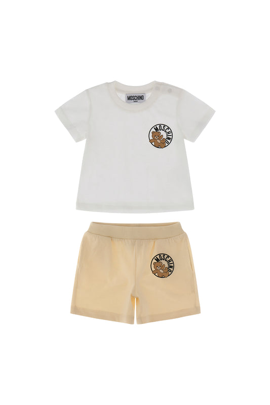 MOSCHINO BABY/TODDLER WHITE/BEIGE SHORTS SET M6G00M